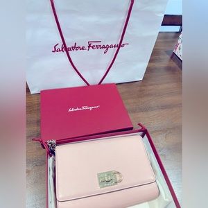 Blush pink with gold hardware ferragamo crossbody/clutch
